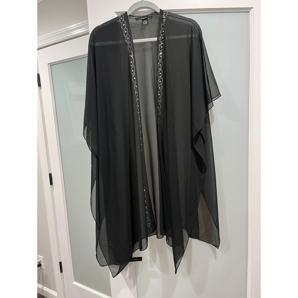 Cejon Black Sheer Embellished kimono Open Front OS‎